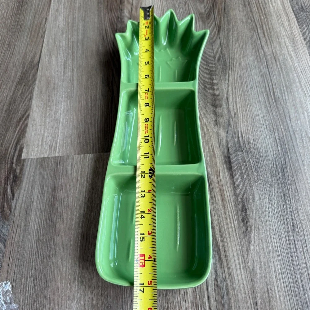 Vintage Boston Warehouse Celery Condiment Server Green Ceramic 3 Section Tray